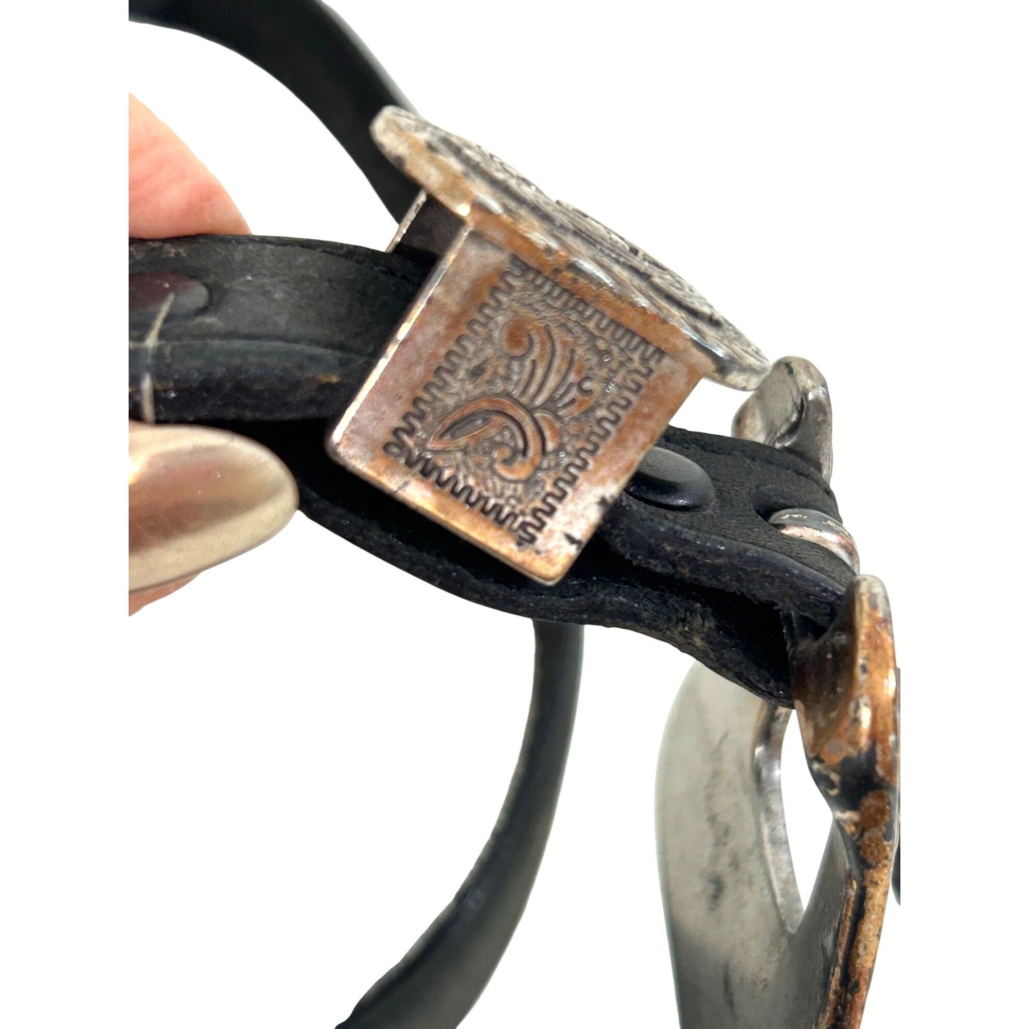 Justin Justin Belt Black 30 Vtg Leather USA Silver-plated 1993 Eng Size ONE SIZE - 19 Thumbnail