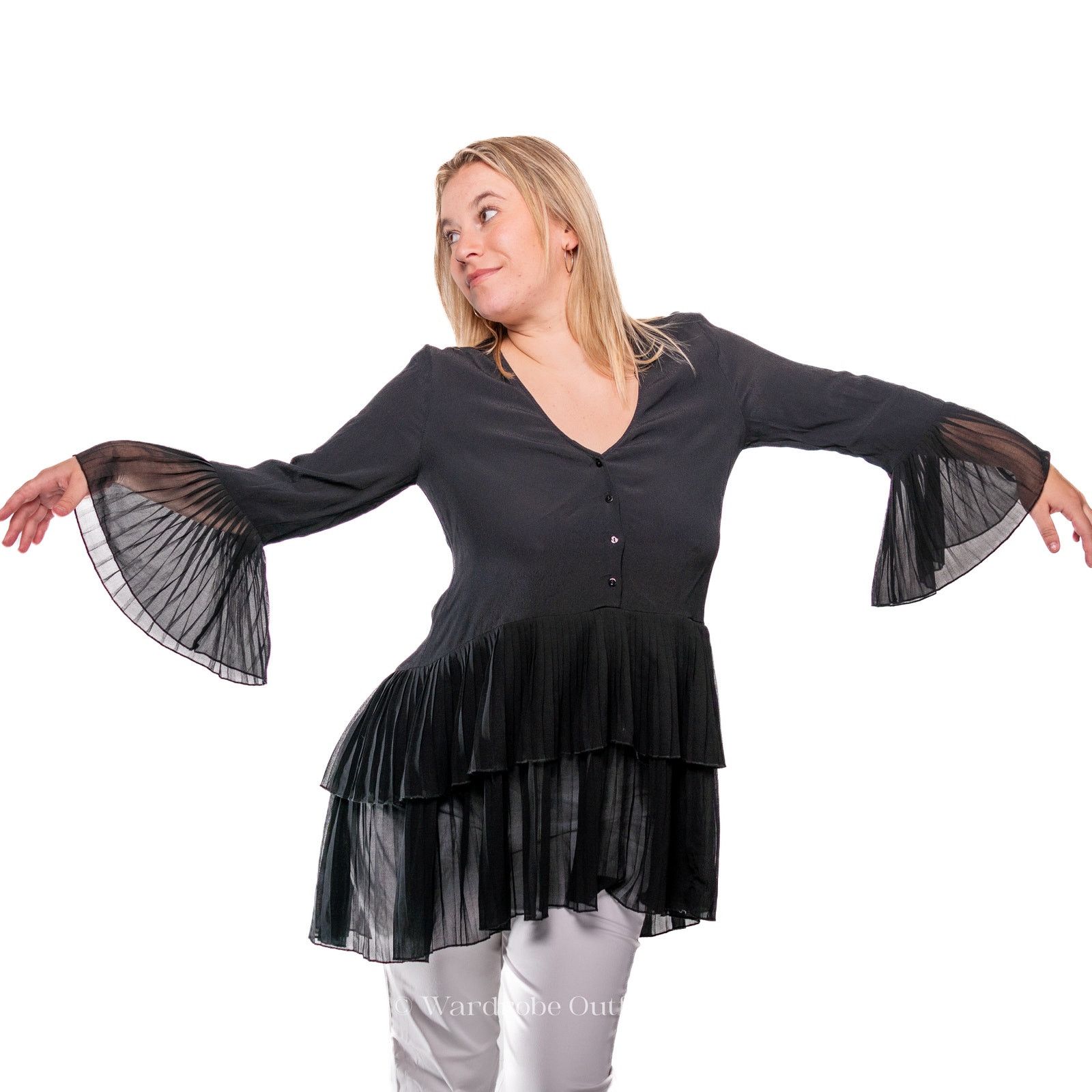 Zara Witchy Black Midi Sheer Sleeve Blouse Size XS / US 0-2 / IT 36-38 - 3 Thumbnail