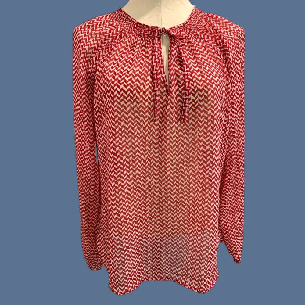 Gap Gap Womens Blouse Medium Peasant Style Sheer Shirt Red White Size M / US 6-8 / IT 42-44 - 1 Thumbnail
