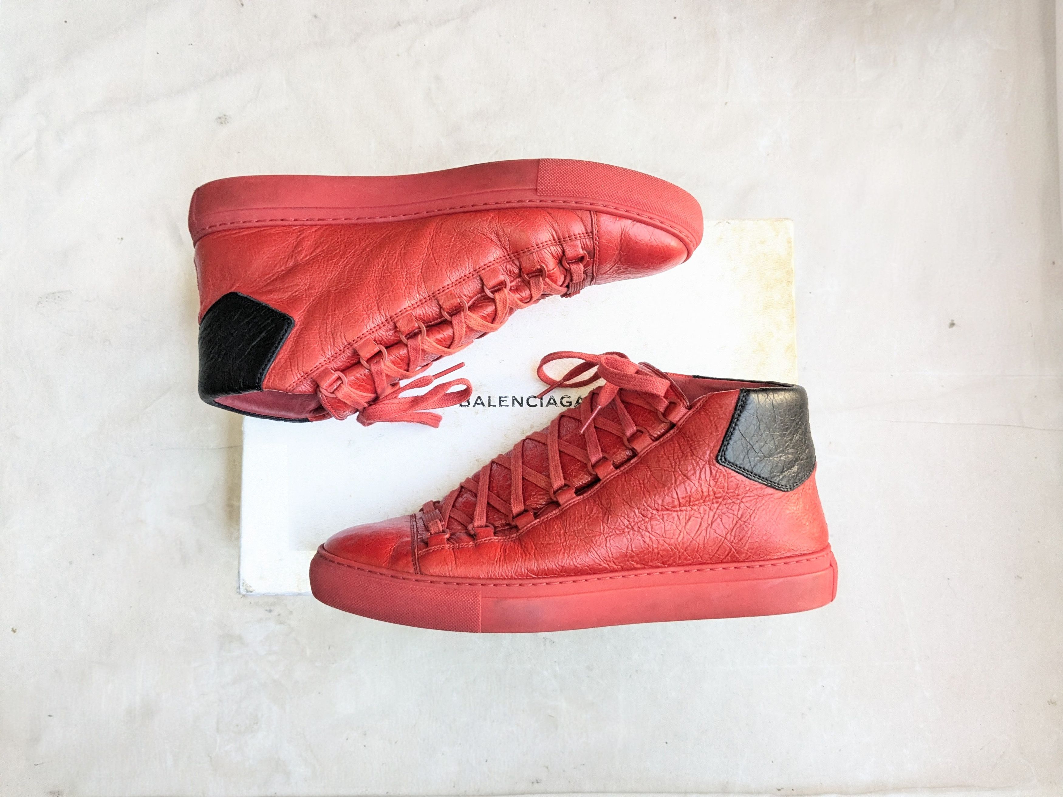 Balenciaga Arena Sneakers Red Black 11 Leather High Tops