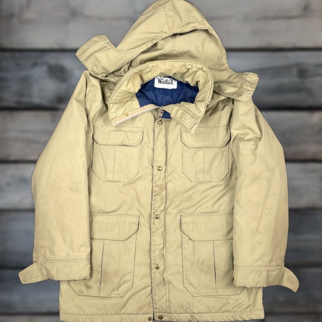Vintage VTG Woolrich Men's L Beige Parka Field Jacket Lined Removable Hood USA Made Size US L / EU 52-54 / 3 - 1 Thumbnail