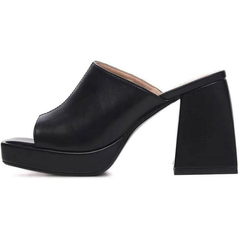 Other Coutgo Women's Size 7.5 Black Faux Leather 4" Platform Mules Size US 7.5 / IT 37.5 - 2 Thumbnail