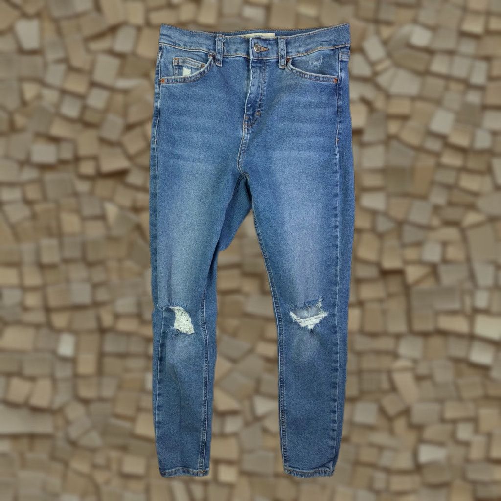 Topshop VINTAGE Top Shop Moto Jamie Juniors Jeans Distressed Blue Denim 26x24 Regular Zip Inseam 24.5 Mens Boys Size 4XL / US 24-26 - 1 Thumbnail