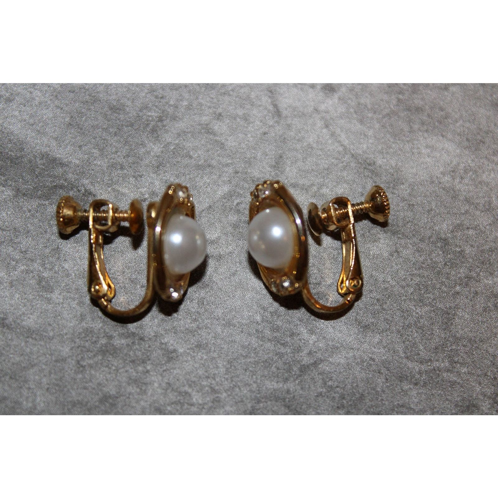 Other Vintage c1980s Faux Pearl & Rhinestone Clip-On Earrings Size ONE SIZE - 2 Thumbnail