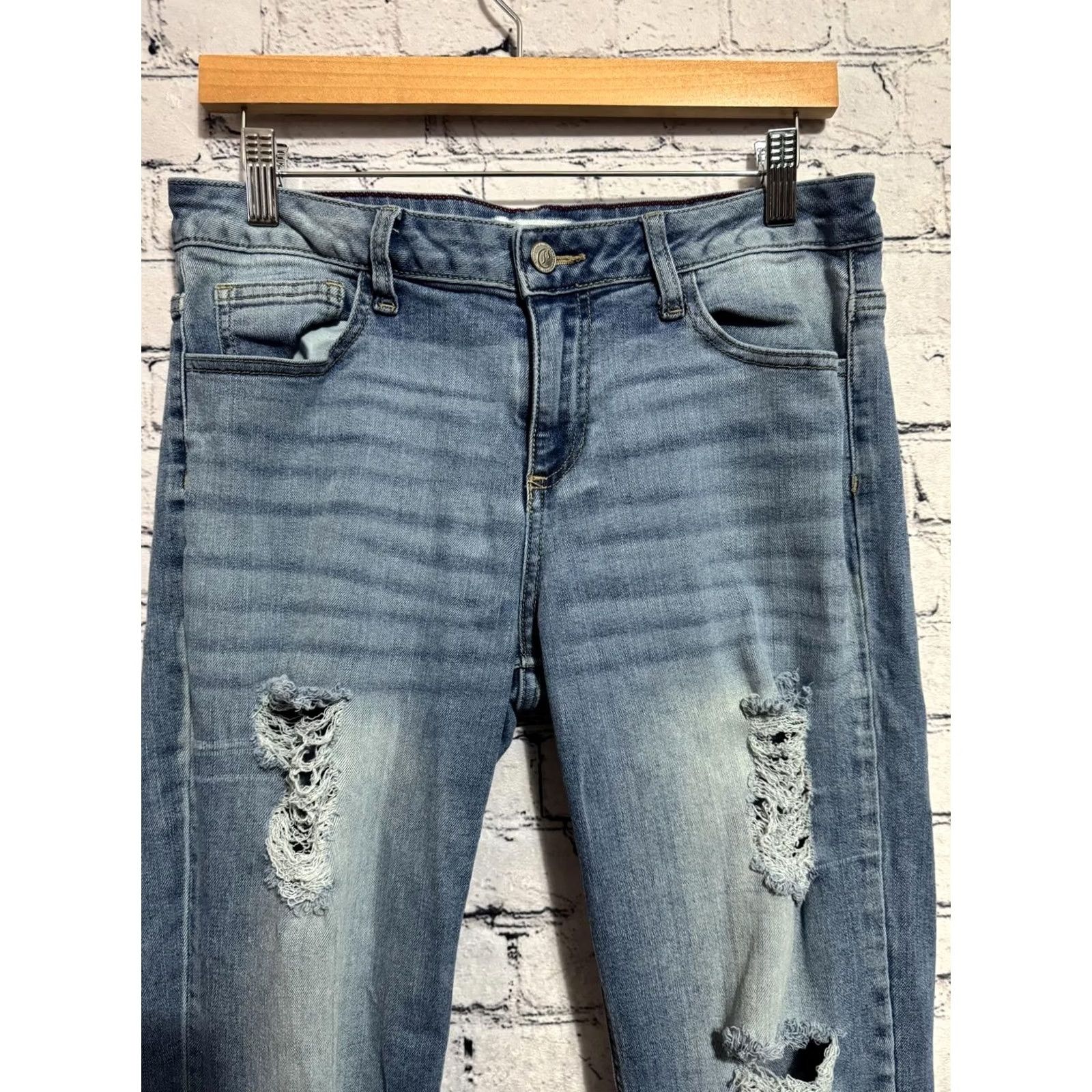 Denime Women's Jeans Distressed Blue Denim Size 29 Inseam 27 Regular Cello Jeans Button Closure Size 29" - 2 Thumbnail
