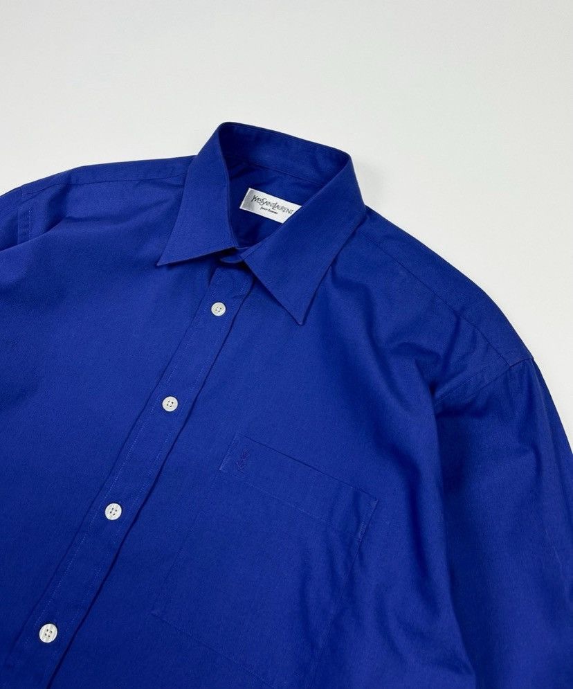Yves Saint Laurent YSL Logo Button Up - Electric Blue Size US M / EU 48-50 / 2 - 2 Thumbnail