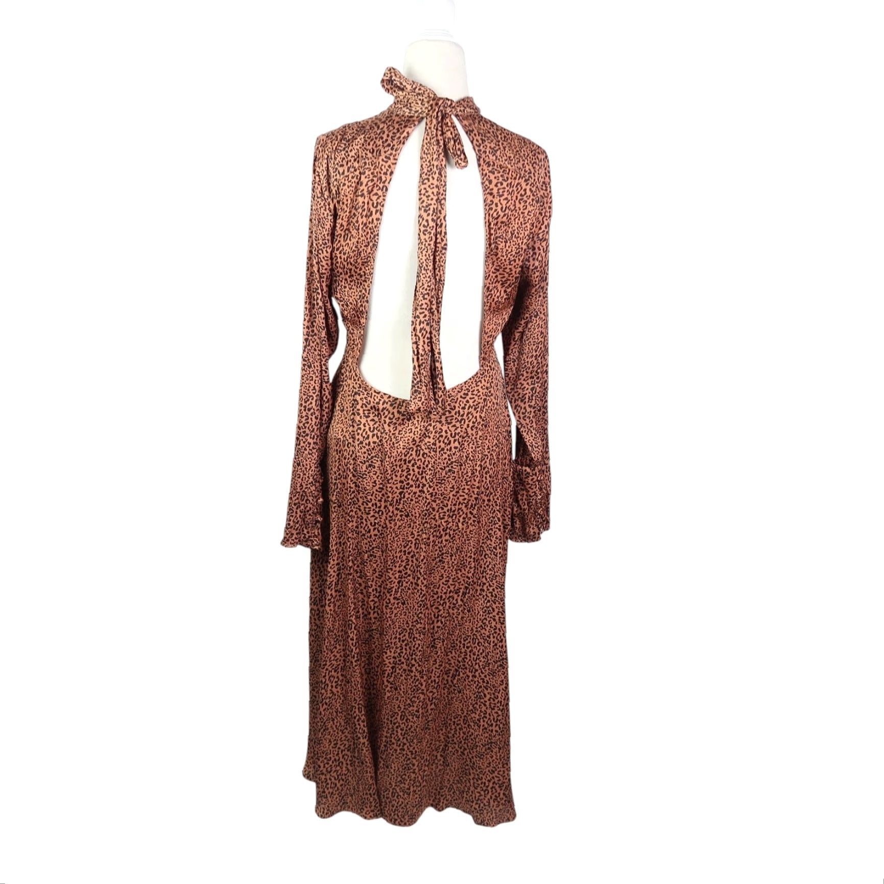 Free People Free People Loveless Leopard Brown and Black Satin Midi Dress 8 Womens Satin Dress Animal Print Midi Party Bohemian Long Sleeve Size M / US 6-8 / IT 42-44 - 4 Thumbnail
