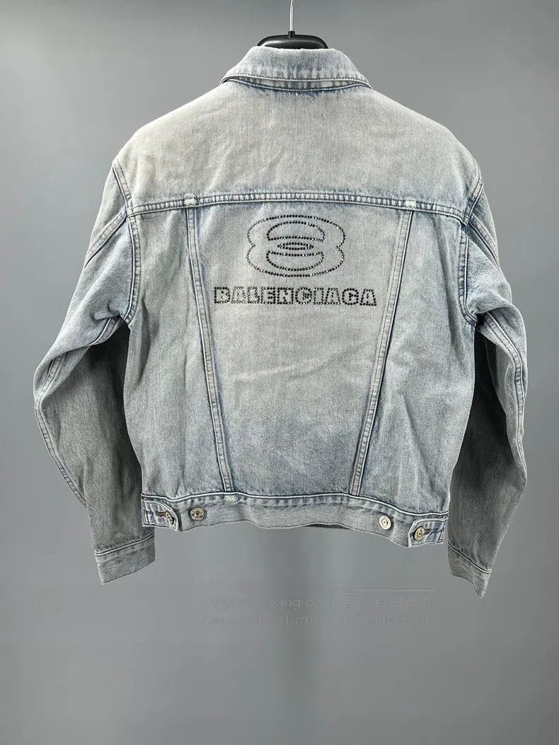 Balenciaga Balenciaga Women's Blue Washed Rhinestone Logo Denim Jacke Size XXS / US 00 / IT 34 - 4 Thumbnail