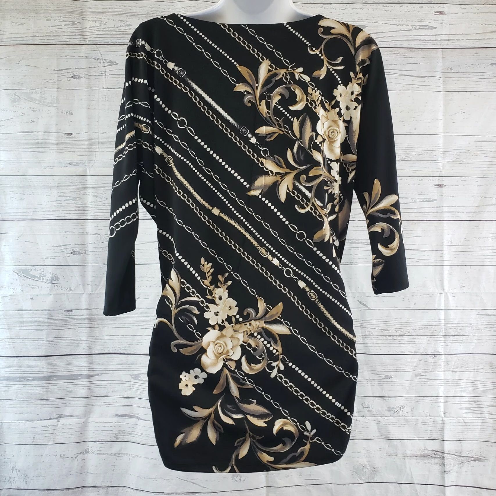 White House Black Market White House Black Market Womens Blouse Sz XS Floral Dolman Sleeve Boat Neck Top 3/4 Sleeve Black Tan Floral XS Womens Blouse Size XS / US 0-2 / IT 36-38 - 4 Thumbnail
