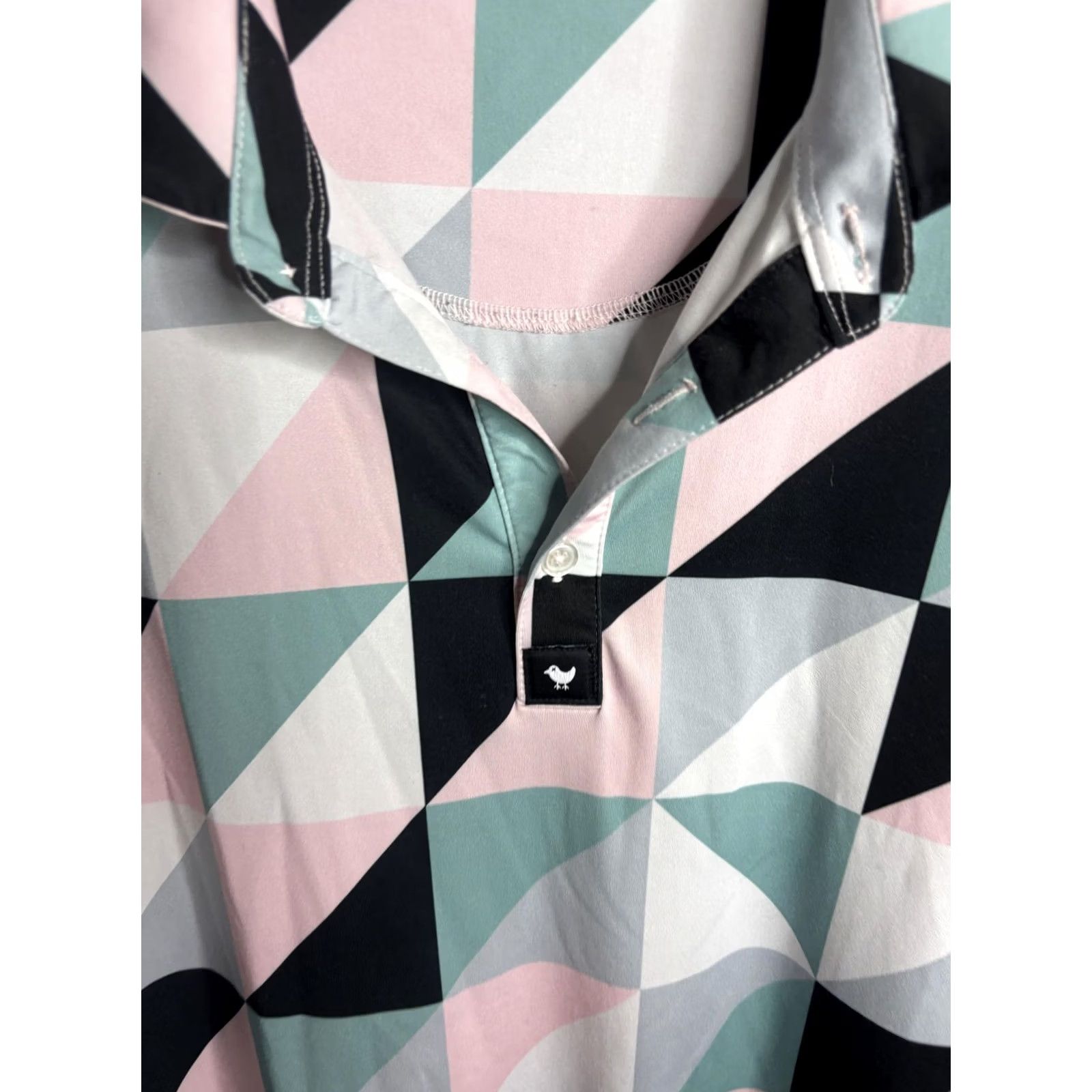 Vintage Bad Birdie Polo Shirt Mens M Pink Green Black Geometric Golf Allover Print Size US M / EU 48-50 / 2 - 2 Thumbnail
