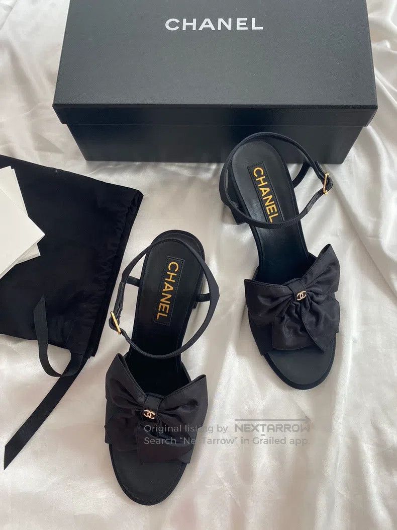Chanel Chanel Black bow thick-heeled sandals Size US 8.5 / IT 38.5 - 1 Thumbnail