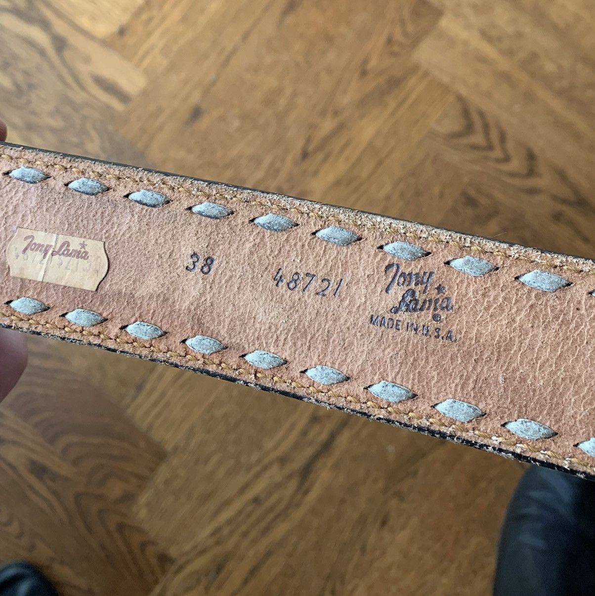 Tony Lama × Vintage 1970s Honda Tooled Leather Belt Vintage Tony Lama 38 Motor Size ONE SIZE - 6 Thumbnail