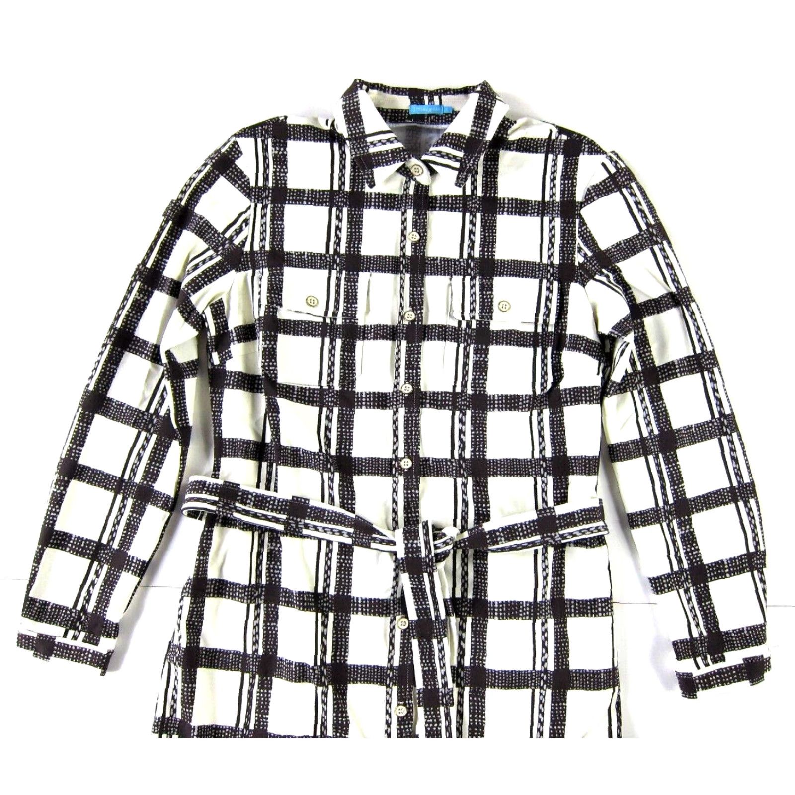 J.McLaughlin VINTAGE New J. McLaughlin Brown Ivory Plaid Button Down Collar Stretch Tie Shirt Dress S Size S / US 4 / IT 40 - 6 Thumbnail