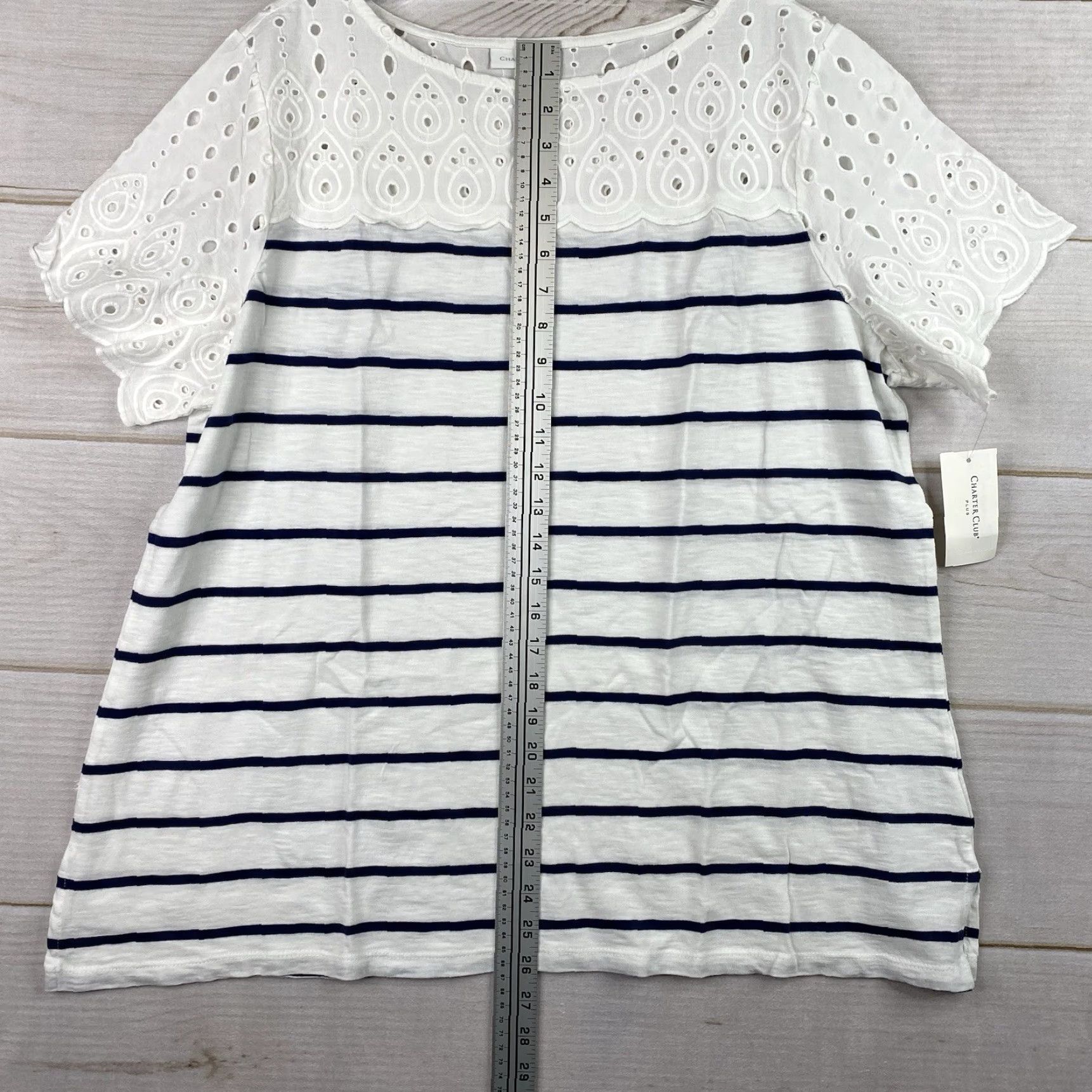 Charter Club Charter Club T Shirt Womens 2X Blue Stripe Eyelet Stretch Nautical Beach Shirt Size XXL / US 16-18 / IT 52-54 - 6 Thumbnail