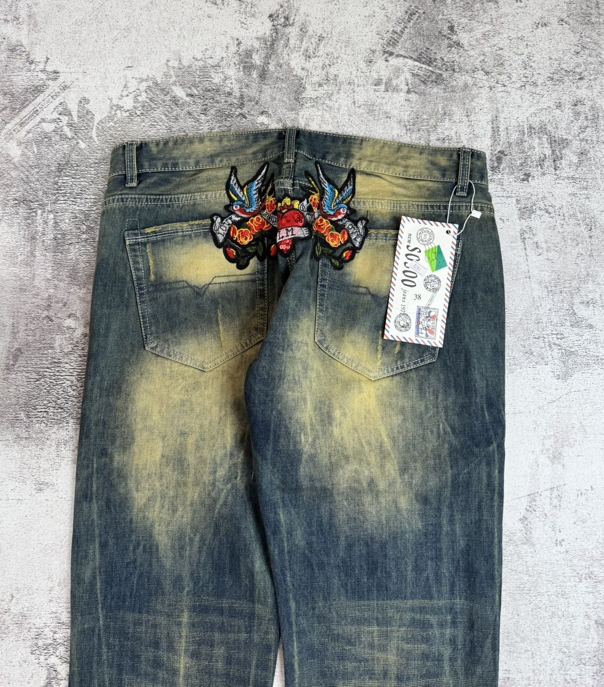 Japanese Brand Rose Embroidered Faded Skate Relaxed Jeans Pants Trousers Size US 38 / EU 54 - 15 Thumbnail