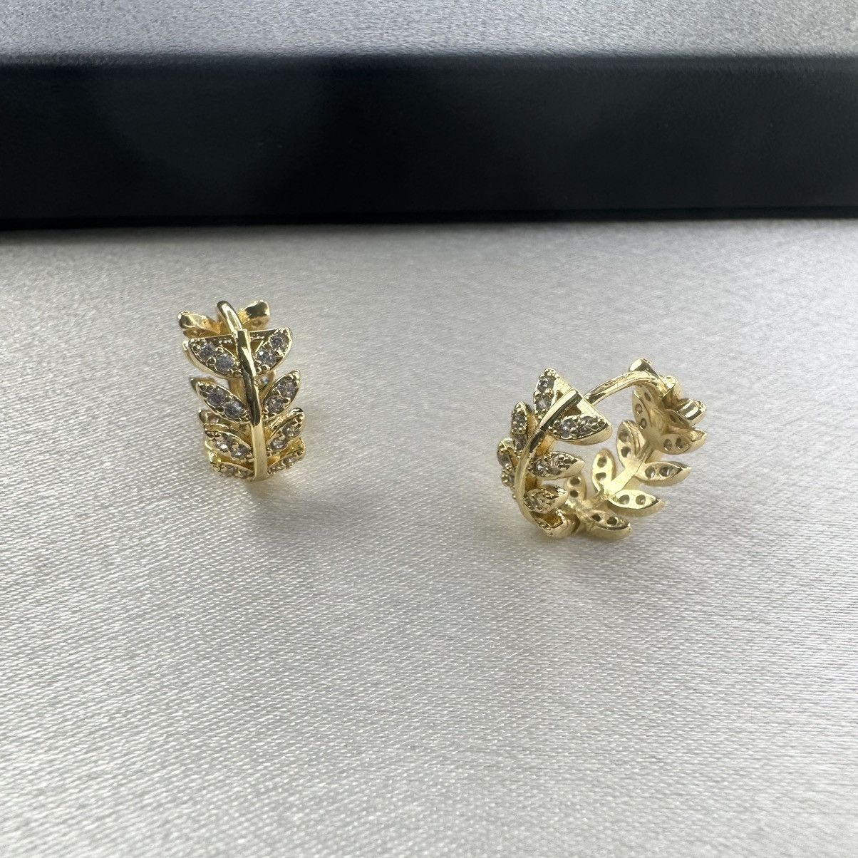 Designer 13mm Small CZ Leaf Hoop Earrings for Women Size ONE SIZE - 1 Thumbnail