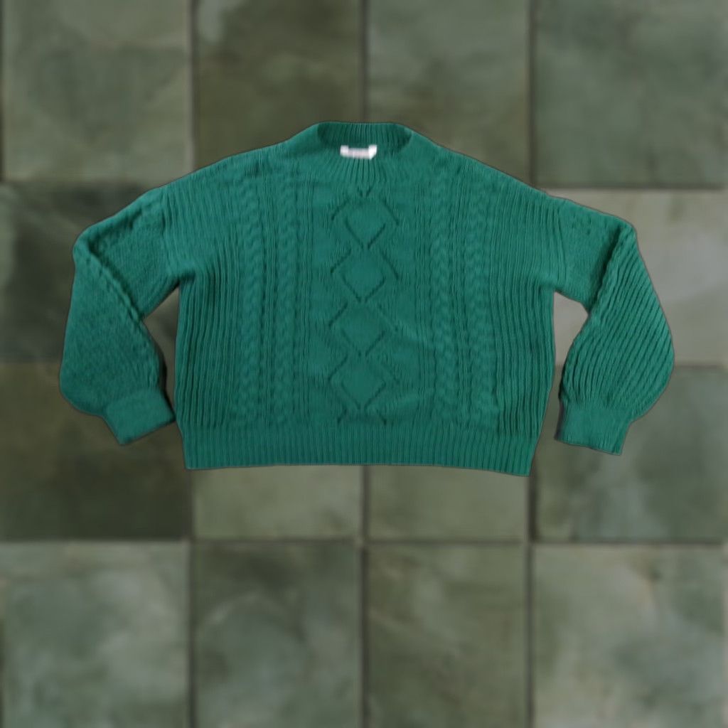 Vintage No Boundaries Sweater Women XL Green Knit Crew Neck Long Sleeve Cropped Pullover 90s Class Preppy Casual Size XL / US 12-14 / IT 48-50 - 1 Thumbnail