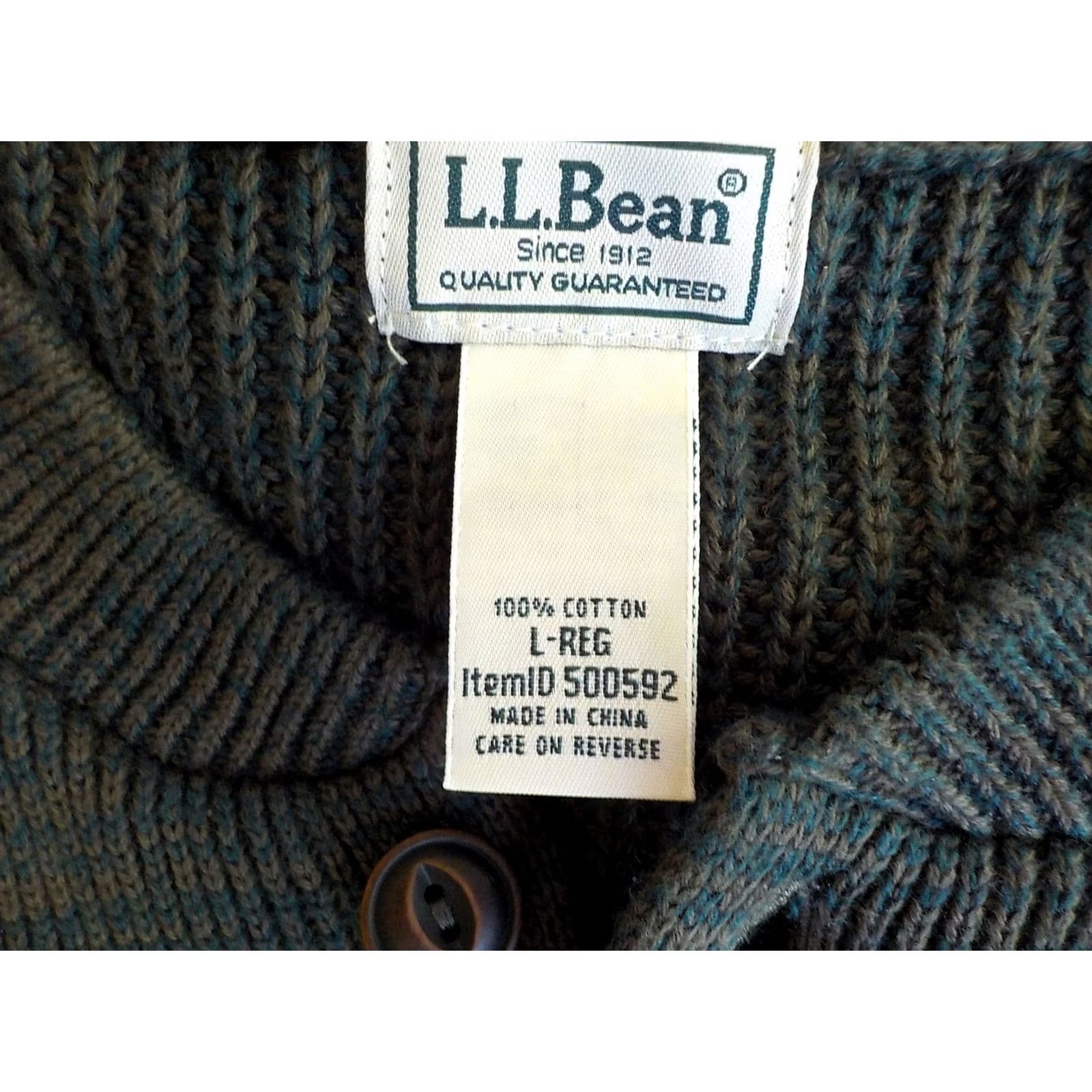 Vintage L. L. BEAN Sweater Henley 100% Cotton Green/Brown Large Mens Size US L / EU 52-54 / 3 - 5 Thumbnail