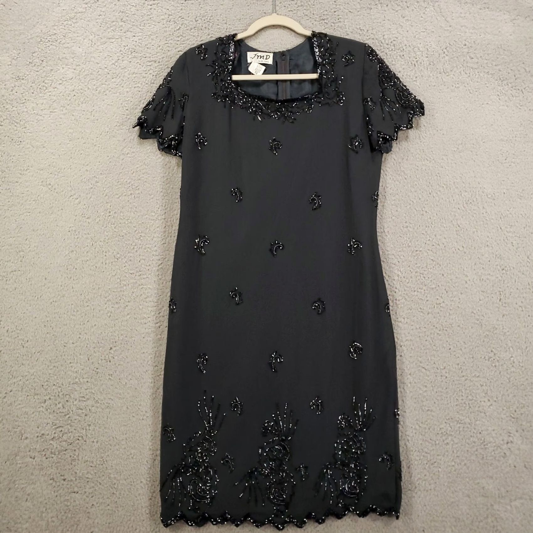 Vintage VINTAGE JMD Womens Evening Dress Knee Length Gray Beaded Lined Back Zip Square Neck Short Sleeve Formal Party/Cocktail Gown Mens? Size M / US 6-8 / IT 42-44 - 5 Thumbnail