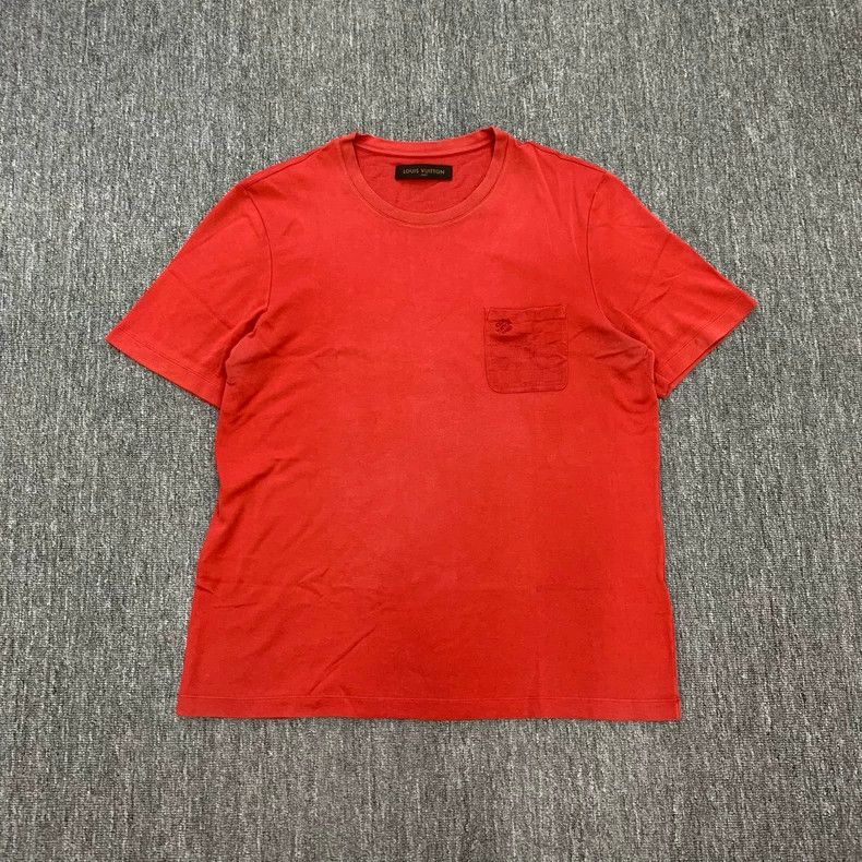 LV Red Pocket Logo Short Sleeve T-shirt