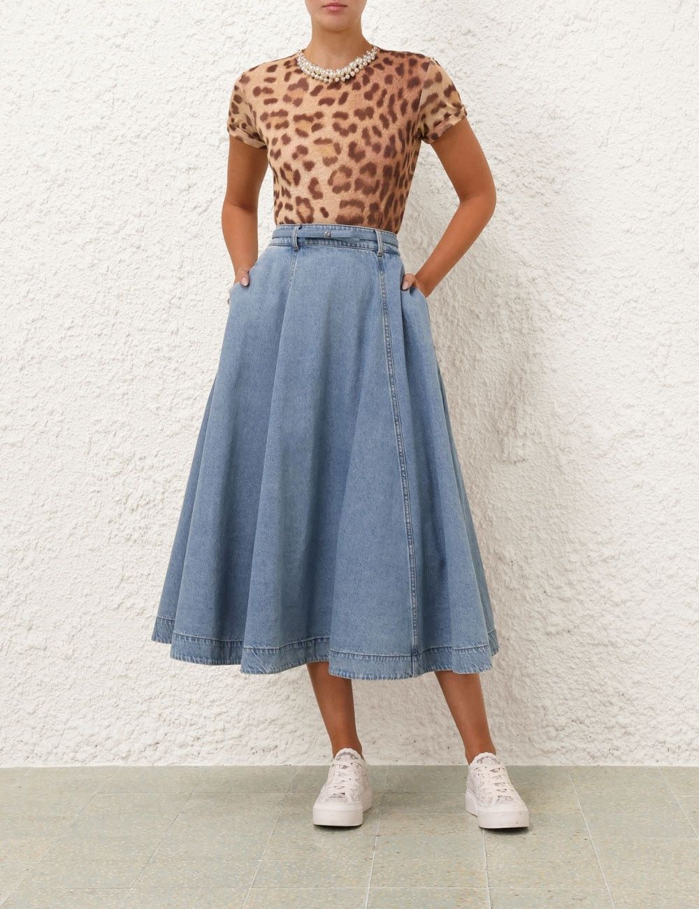 Zimmermann oc11z1025 Crush Denim Full Midi Skirt in Blue Size 34" / US 12 / IT 48 - 2 Thumbnail