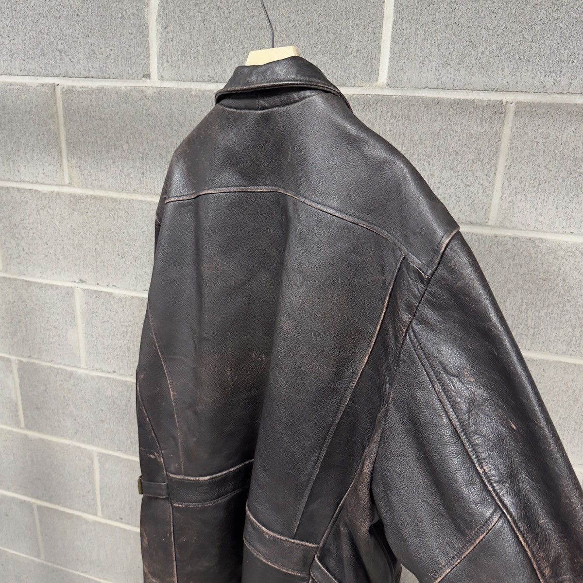 Vintage 90s Leather Car Coat Chore Jacket Thrashed Faded ERD Grunge Size US XL / EU 56 / 4 - 4 Thumbnail
