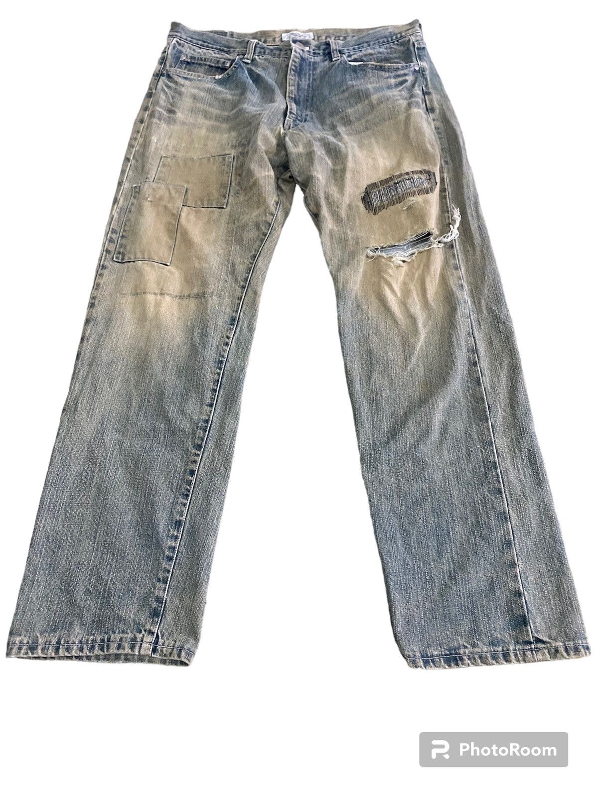 image of Distressed Denim x Le Grande Bleu L G B Connect Japan Distressed Faded in Faded Green (Size 36)