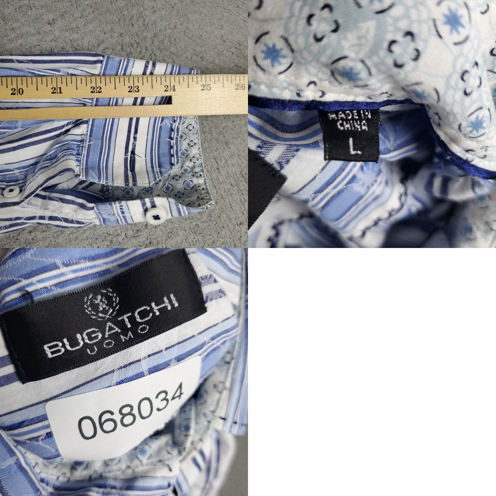 BUGATCHI Bugatchi Uomo Shirt Mens L White Blue Striped Casual Button Up Long Sleeve Size US L / EU 52-54 / 3 - 8 Thumbnail