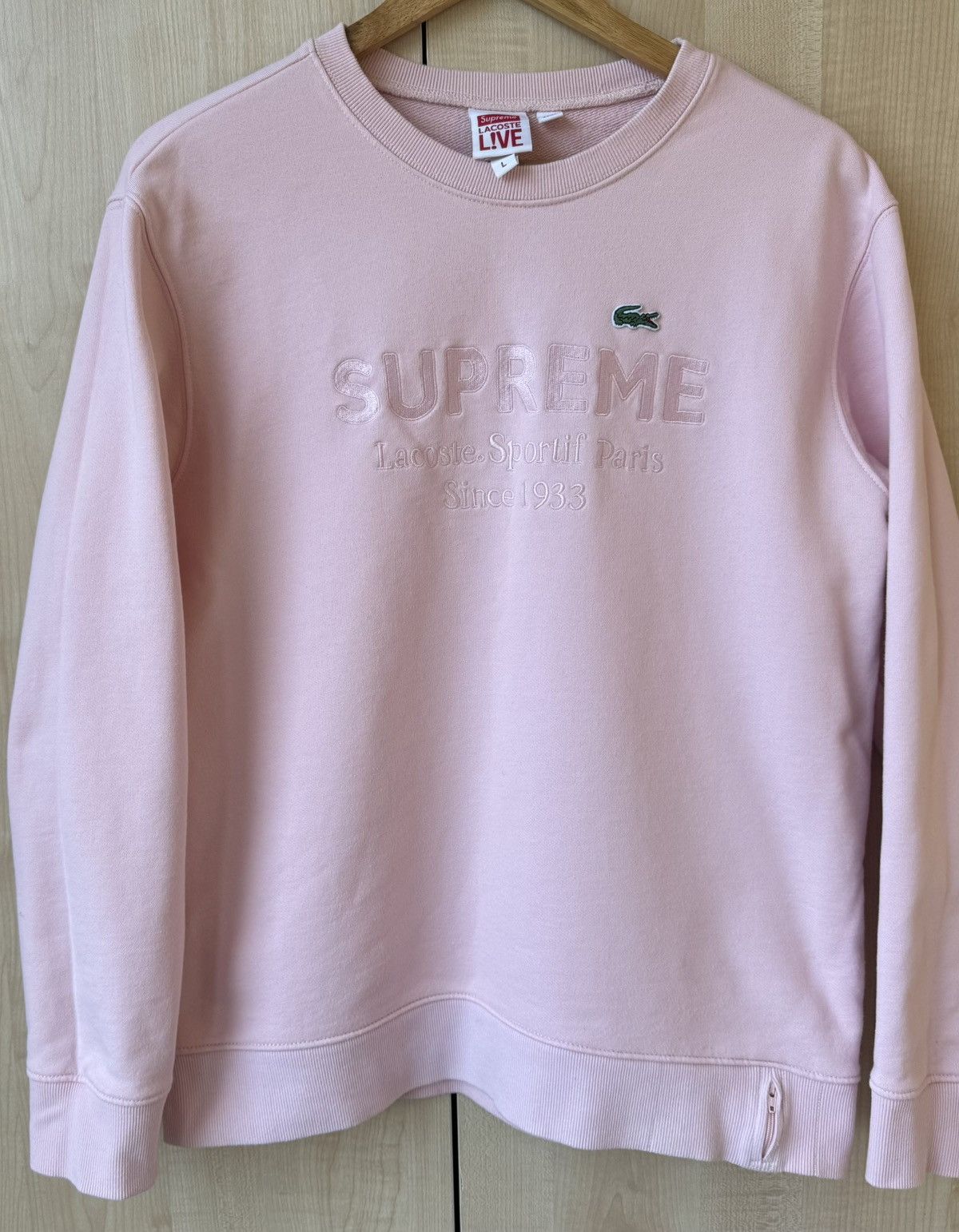 Supreme x Lacoste Pique Crewneck Sweatshirt SS17 red size