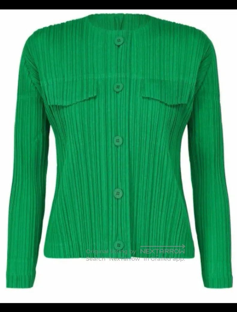 Issey Miyake Issey Miyake Green Crew Neck Button Cardigan Top Size L / US 10 / IT 46 - 1 Thumbnail