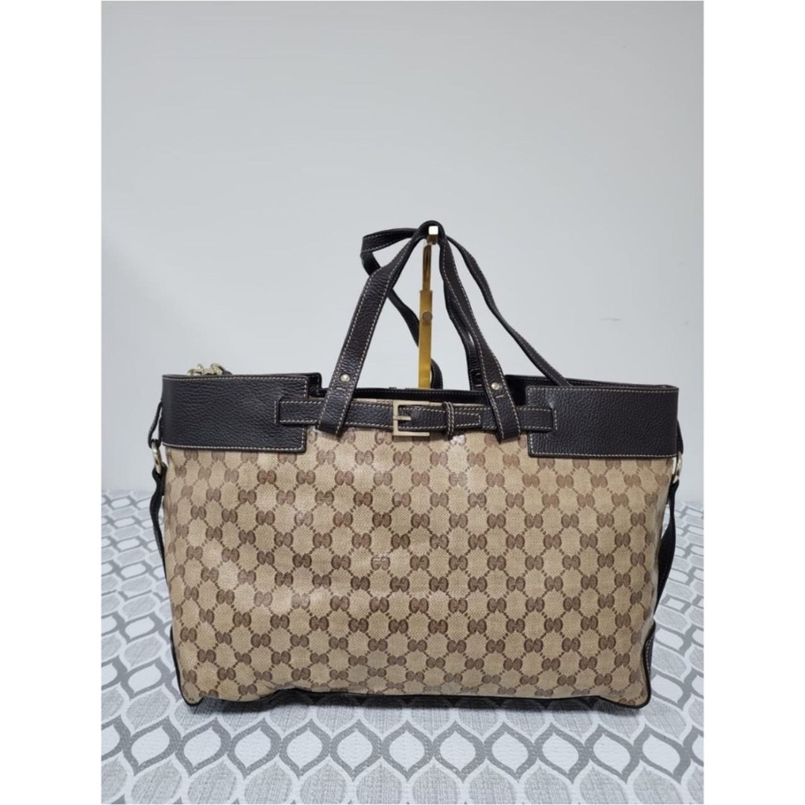 Gucci Authentic Gucci GG Canvas/Leather Belt Tote Bag Brown/Beige Size ONE SIZE - 4 Thumbnail