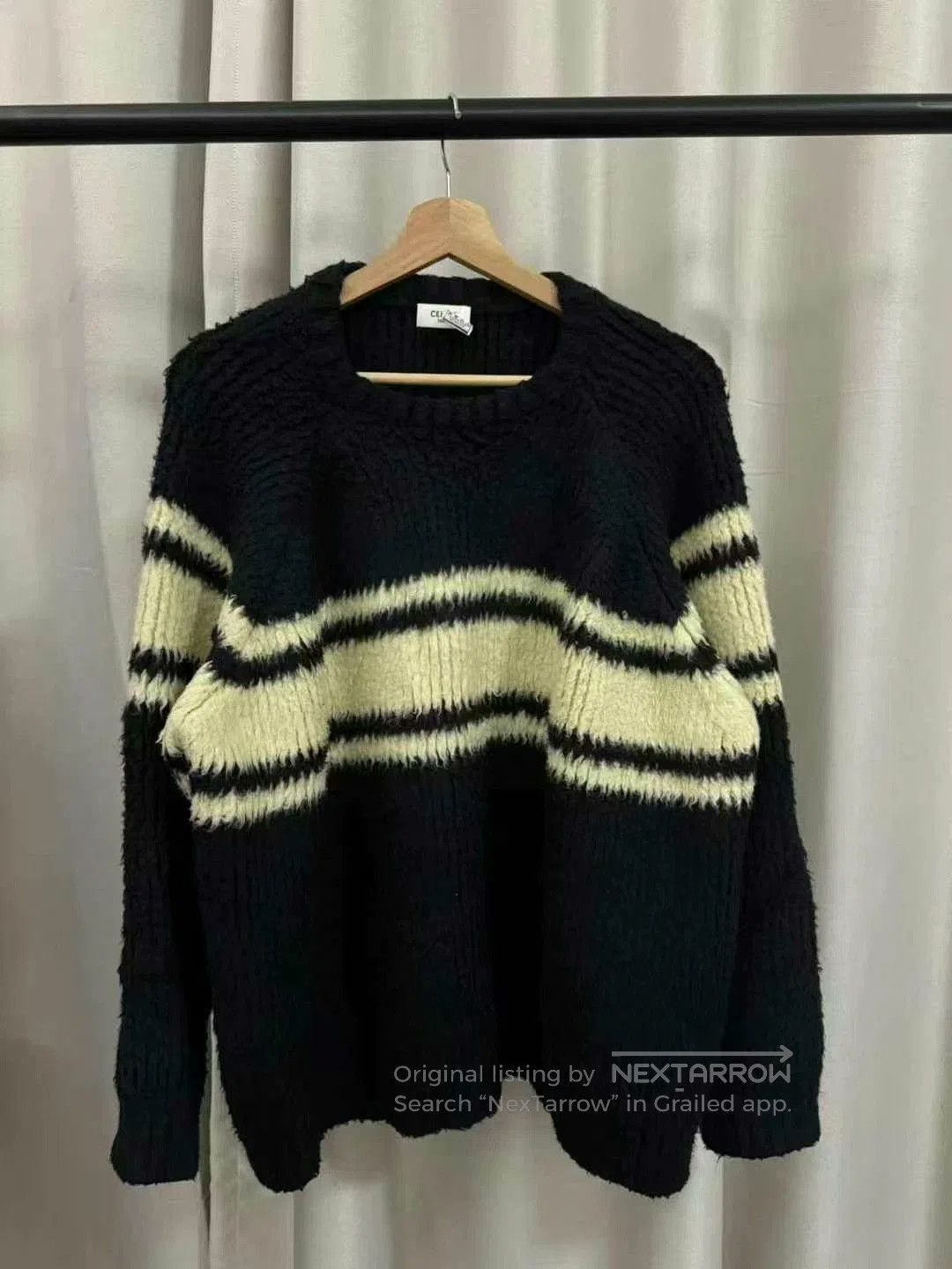 black and white striped mohair sweater.