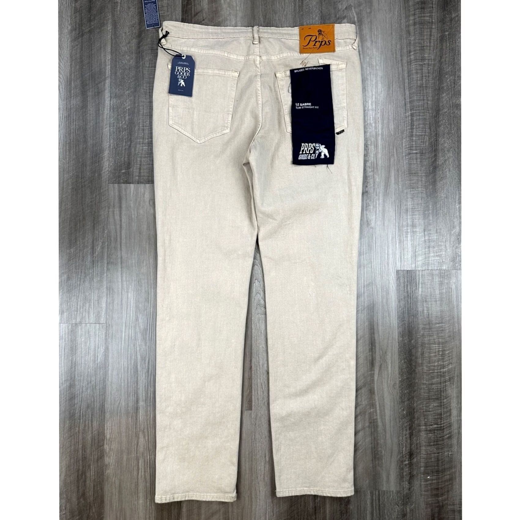Prps PRPS Le Sabre Beige Slim Straight Jeans 38 Men Regular 34 Inseam 99% Cotton 1% Spandex Size US 38 / EU 54 - 2 Thumbnail
