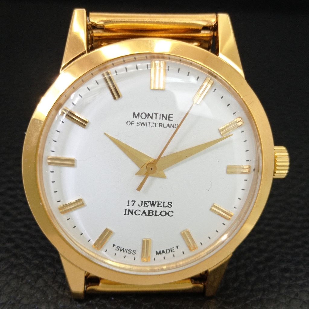 Other VINTAGE MONTINE HAND-WINDING SWISS MENS WHITE WATCH a444161 Size 38 - 4 Thumbnail