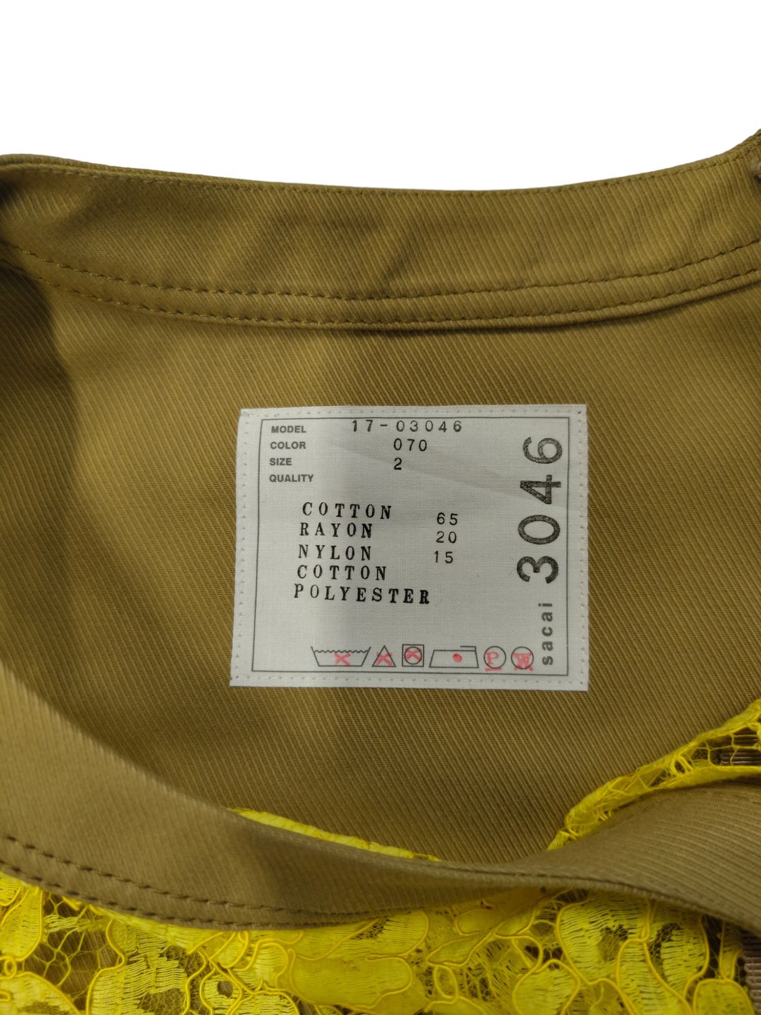 Sacai Mustard Yellow Lace And Light Brown Cotton Mixed T-Shirt Size M / US 6-8 / IT 42-44 - 3 Thumbnail