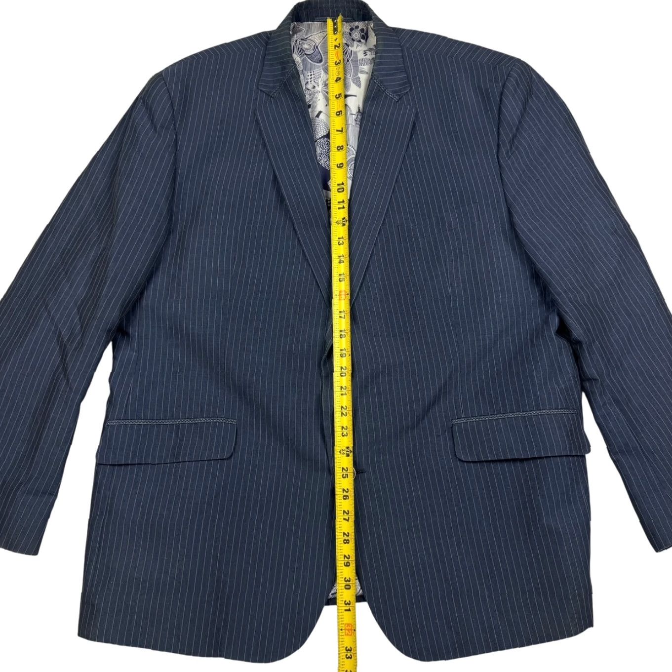 Robert Graham Robert Graham Blazer Jacket Mens Linen Blend Railroad Stripe Blue Size 50R Size 50R - 7 Thumbnail