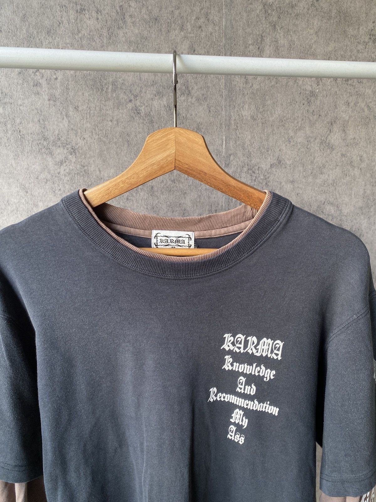 14th Addiction Vintage 90’s Karma Black Faded Design Distressed T Shirt Size US M / EU 48-50 / 2 - 3 Thumbnail