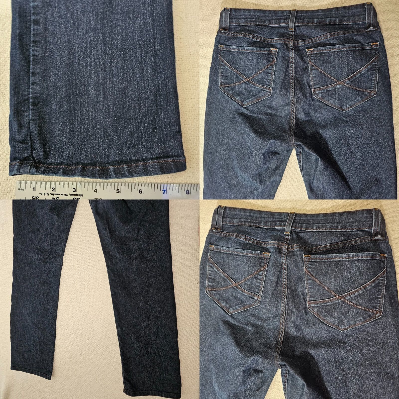 NYDJ VINTAGE NYDJ Marilyn Straight Jeans Womens 14 Blue Denim 31 Lift Tuck Stretch Slimming 5-Pocket Mono 31in Inseam Size 36" / US 14 / IT 50 - 8 Thumbnail