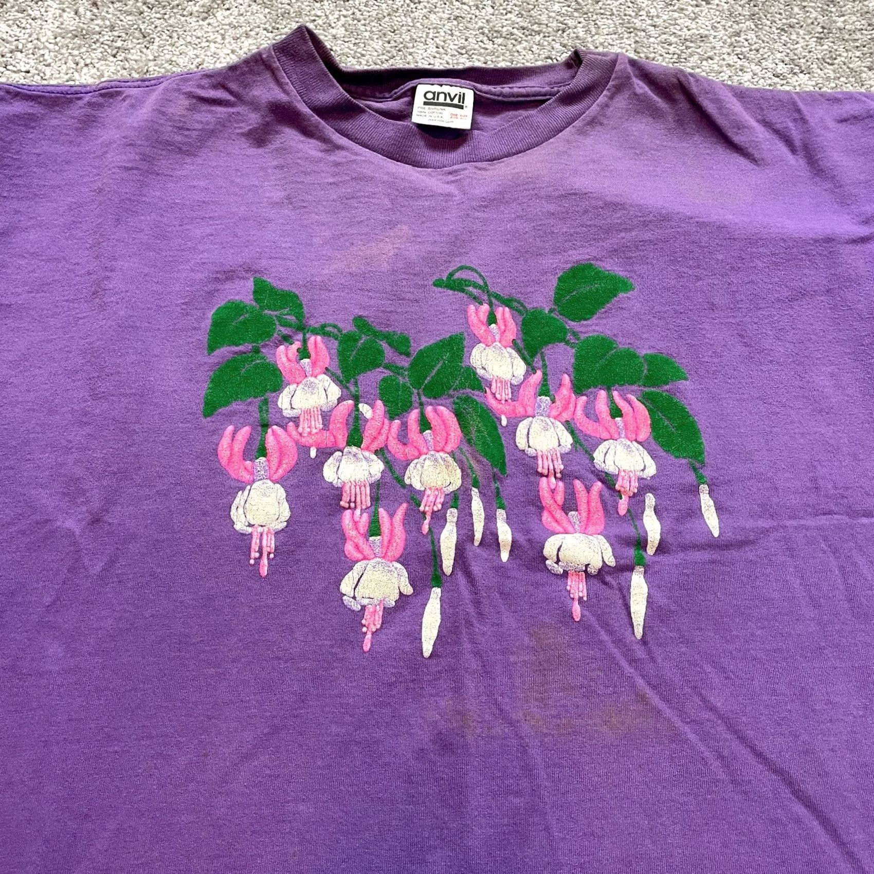 Anvil VINTAGE Anvil Tunic T Shirt Dress Womens One Size Purple Floral Short Sleeve Cotton Top Size ONE SIZE - 7 Thumbnail