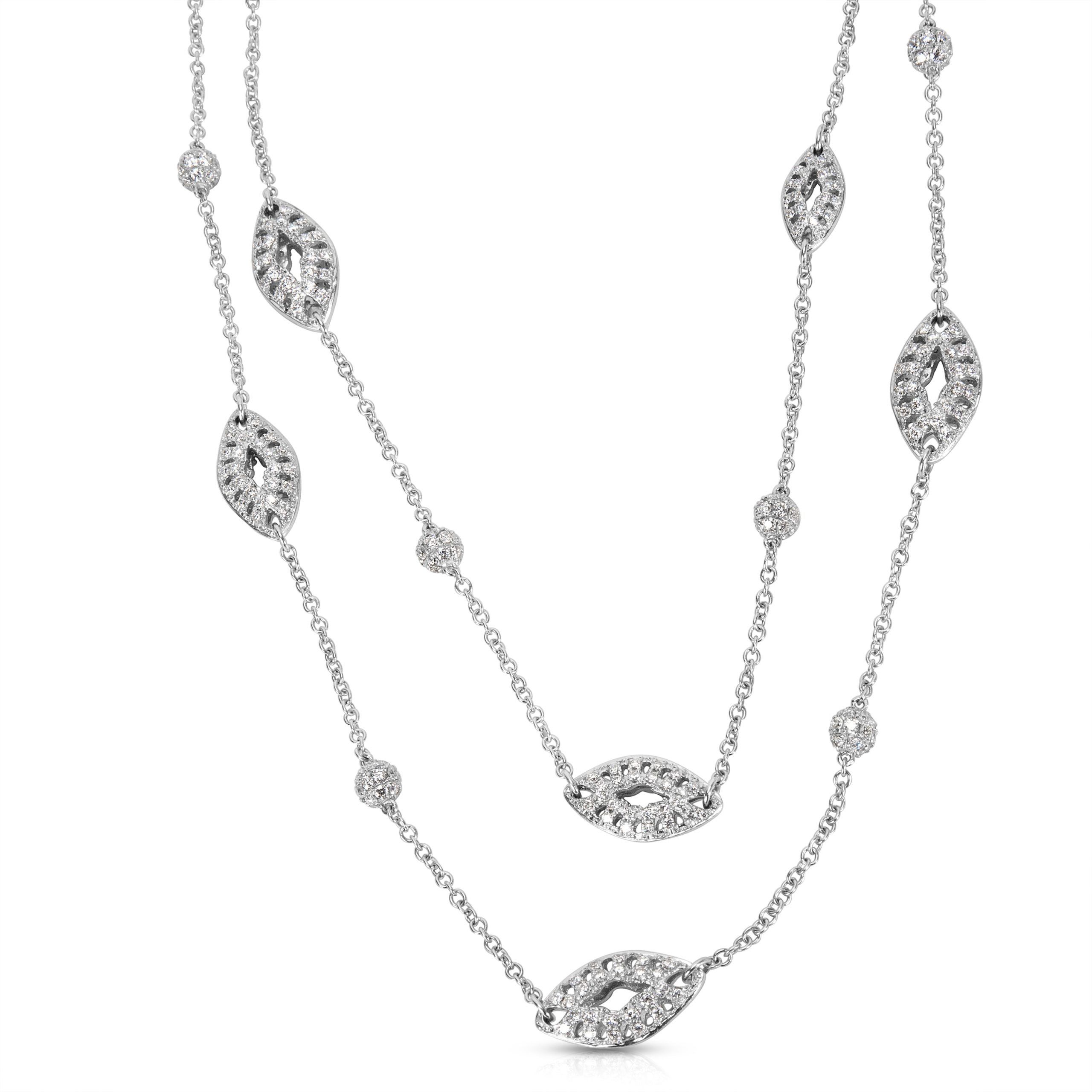 image of Tiffany Co Diamond Marquise Station Necklace In 18K White Gold (6.44 Ctw), Women's