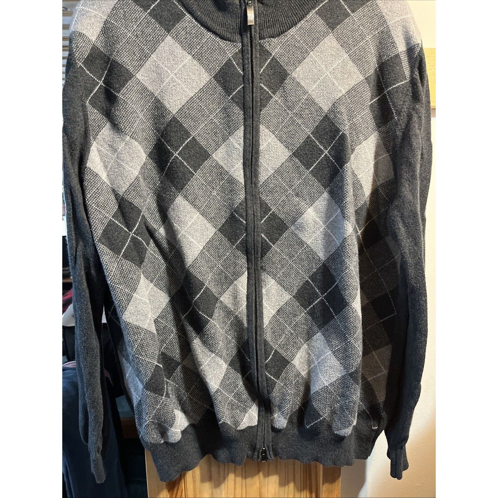 Other Kenneth Roberts Men’s L Gray Argyle Cotton Cashmere Sweater Size US L / EU 52-54 / 3 - 5 Thumbnail