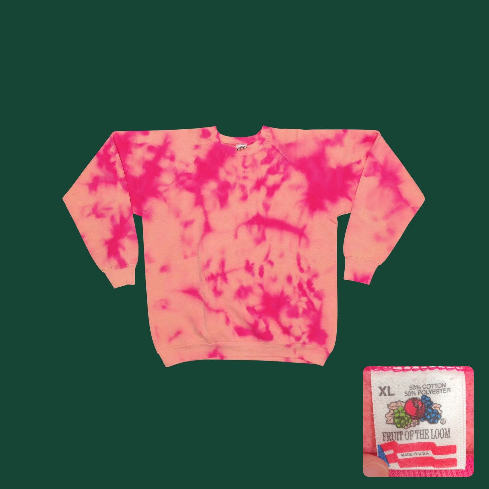 Fruit Of The Loom Vintage 90s Made in USA Pink Tie Dye Raglan Sweatshirt Size XL / US 12-14 / IT 48-50 - 1 Thumbnail