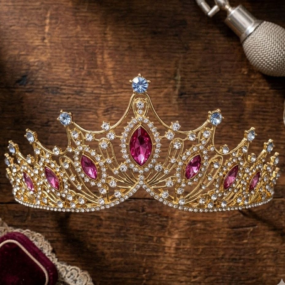 & Other Stories Gold Tiara Pink Jewels Princess Queen Halloween Costume Size ONE SIZE - 3 Thumbnail