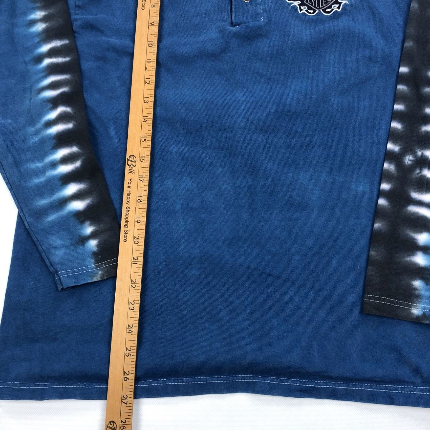 Harley Davidson Harley-Davidson Mens Tie-Dye Long Sleeve Henley T-Shirt M Blue/Black/White Flame Embroidered Logo Shirt Size US M / EU 48-50 / 2 - 7 Thumbnail