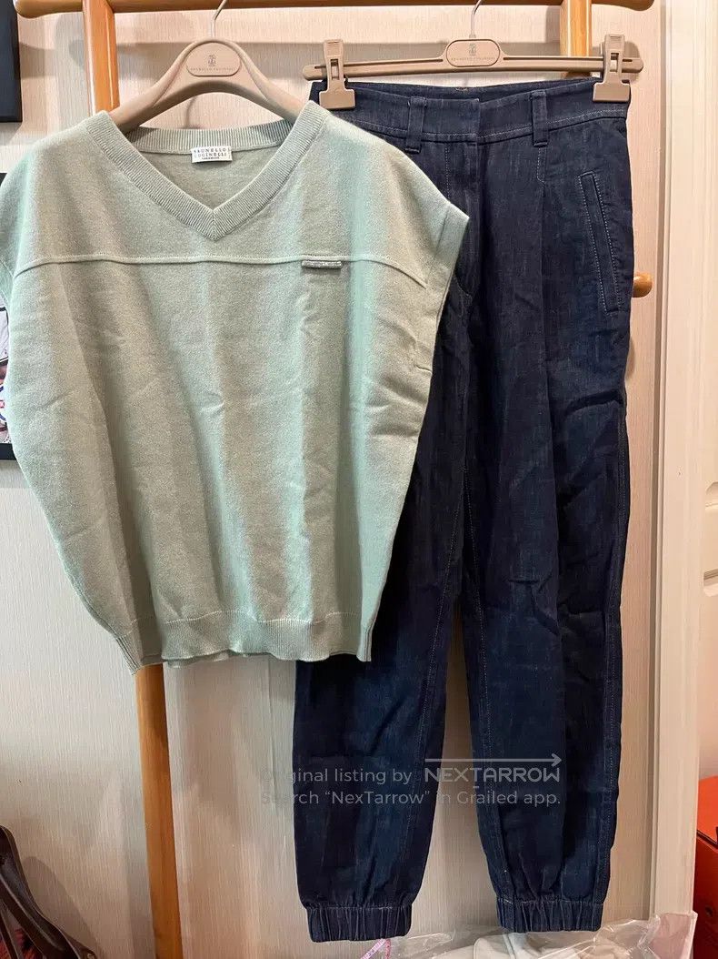 Brunello Cucinelli Brunello Cucinelli Avocado Cashmere Studded Short Sleeve Size XS / US 0-2 / IT 36-38 - 2 Thumbnail