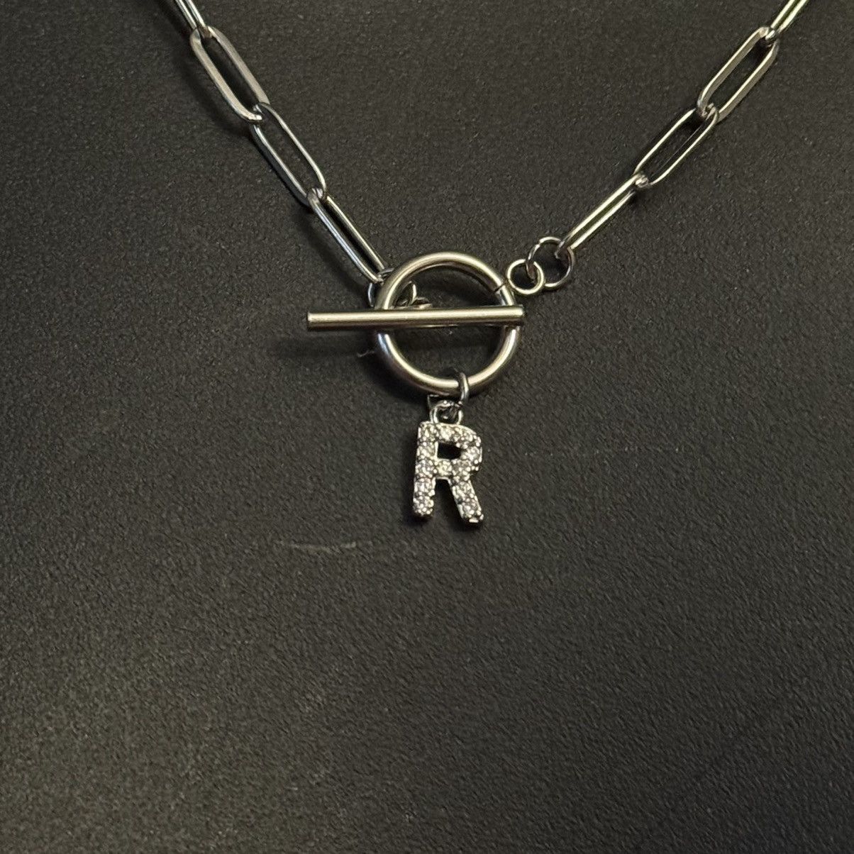 Other Silver tone paper clip link pave initial R toggle necklace Size ONE SIZE - 2 Thumbnail