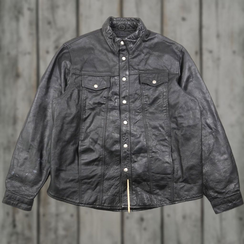 VINTAGE Leather Trucker Jacket Men’s XL Black 90s Motorcycle Biker Style Jacket