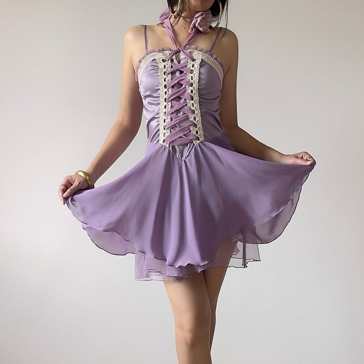 Other Romantic Y2K Purple Satin & Chiffon Mini Dress (S–M) Size M / US 6-8 / IT 42-44 - 3 Thumbnail