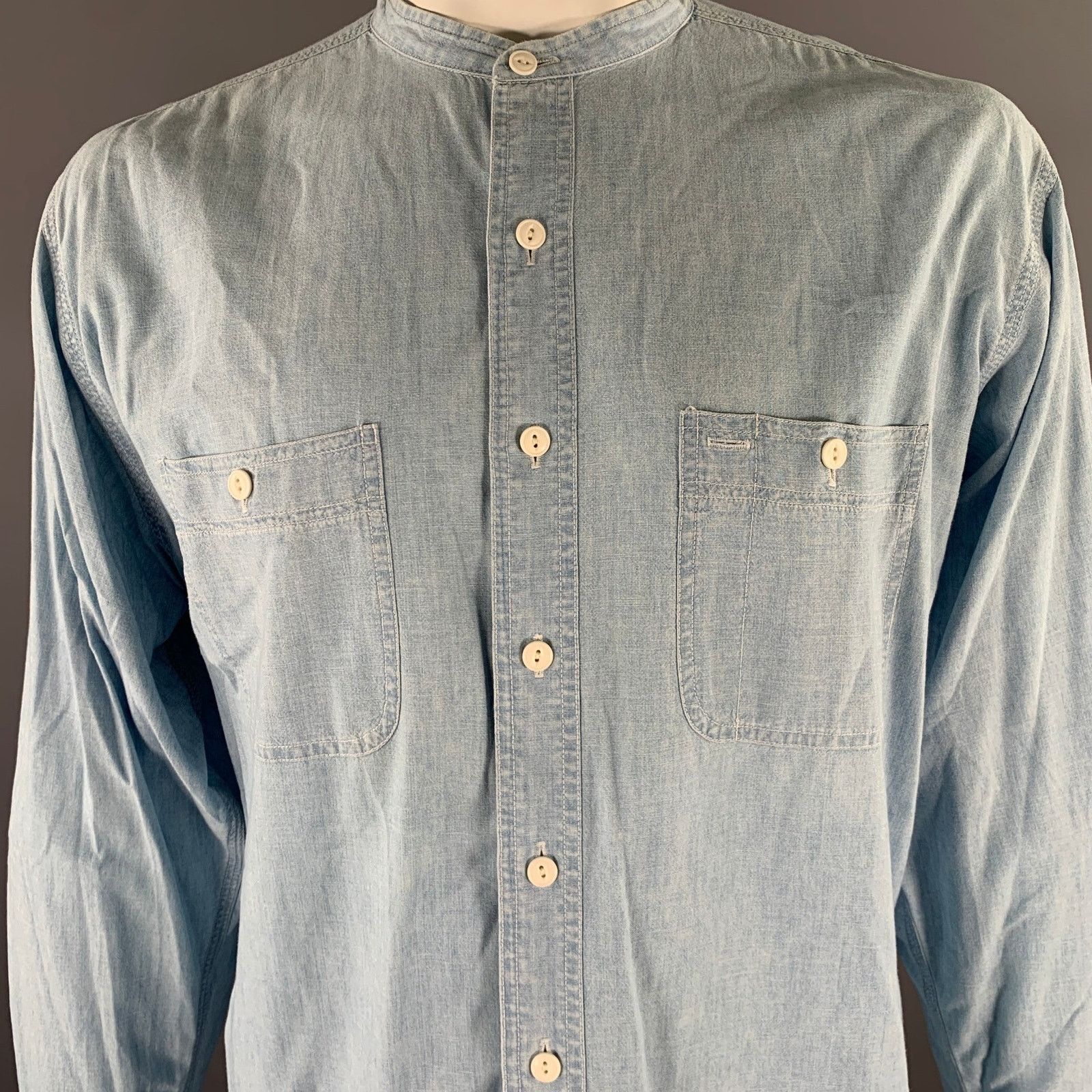 Ralph Lauren RRL RALPH LAUREN L Light Blue Band Collar Long Sleeve Shirt Size US L / EU 52-54 / 3 - 2 Thumbnail