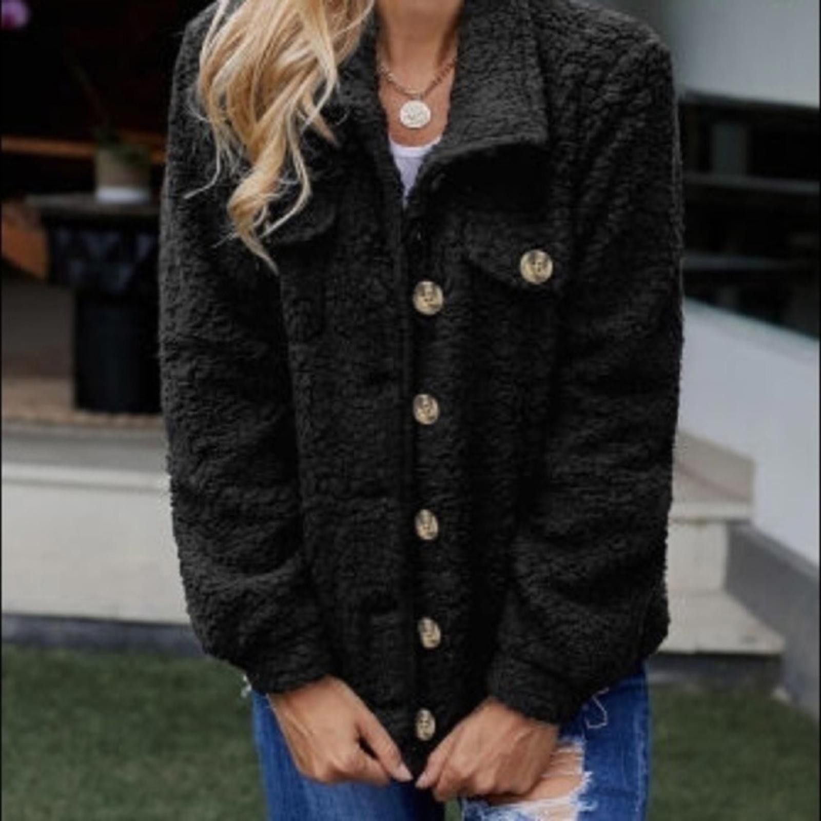 Designer Black Fleece Light Weight Teddy Bear Jacket NWT​​​​​​​​ Size L / US 10 / IT 46 - 1 Thumbnail